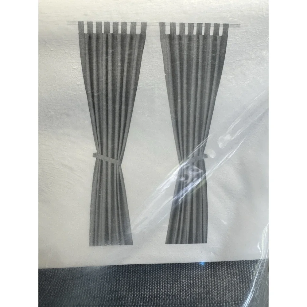 IKEA LENDA Gray‎ Cotton Curtains w/ Tie-Backs 55x118